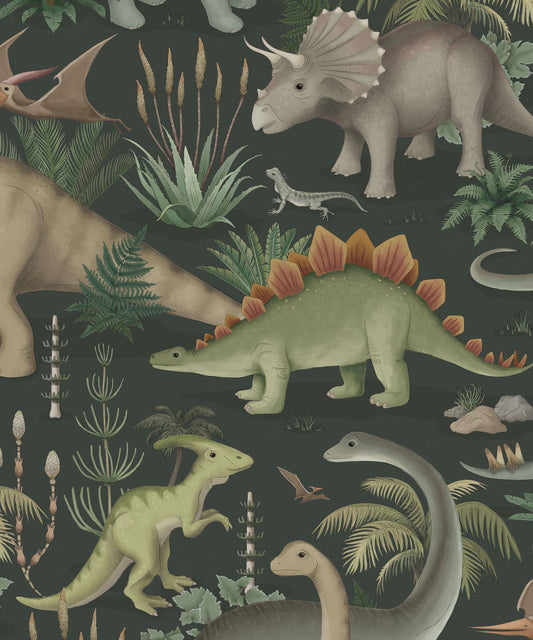 Nursery Wallpaper - Prehistorica by Fleur Harris - Deep Jungle