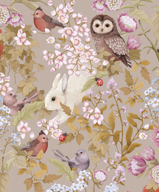 Nursery Wallpaper - Woodlands by Fleur Harris - Taupe Grey