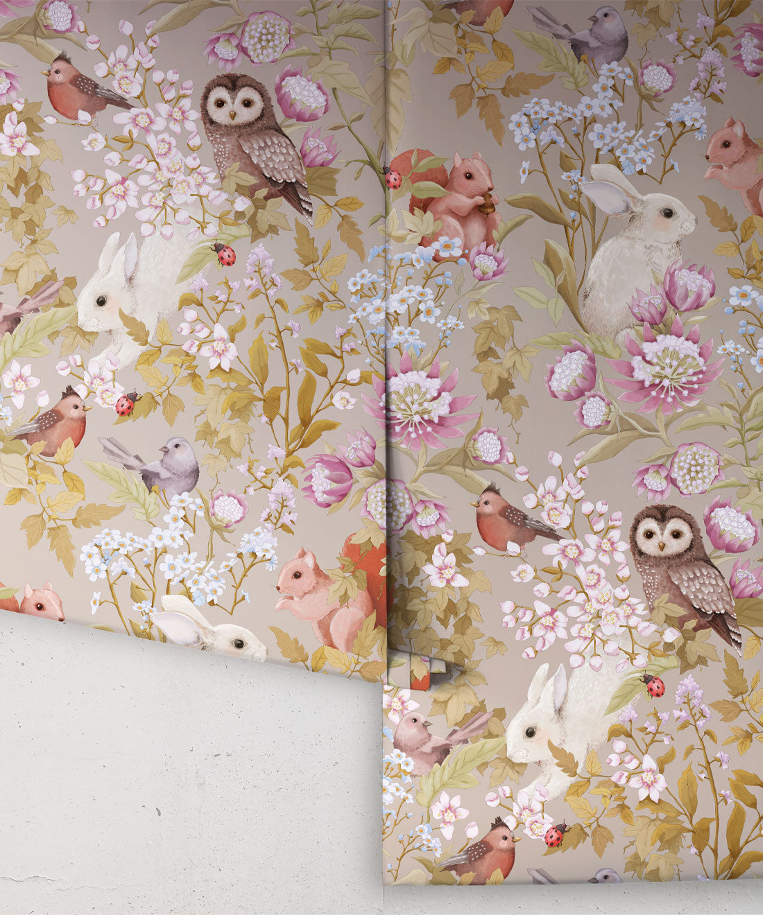 Nursery Wallpaper - Woodlands by Fleur Harris - Taupe Grey