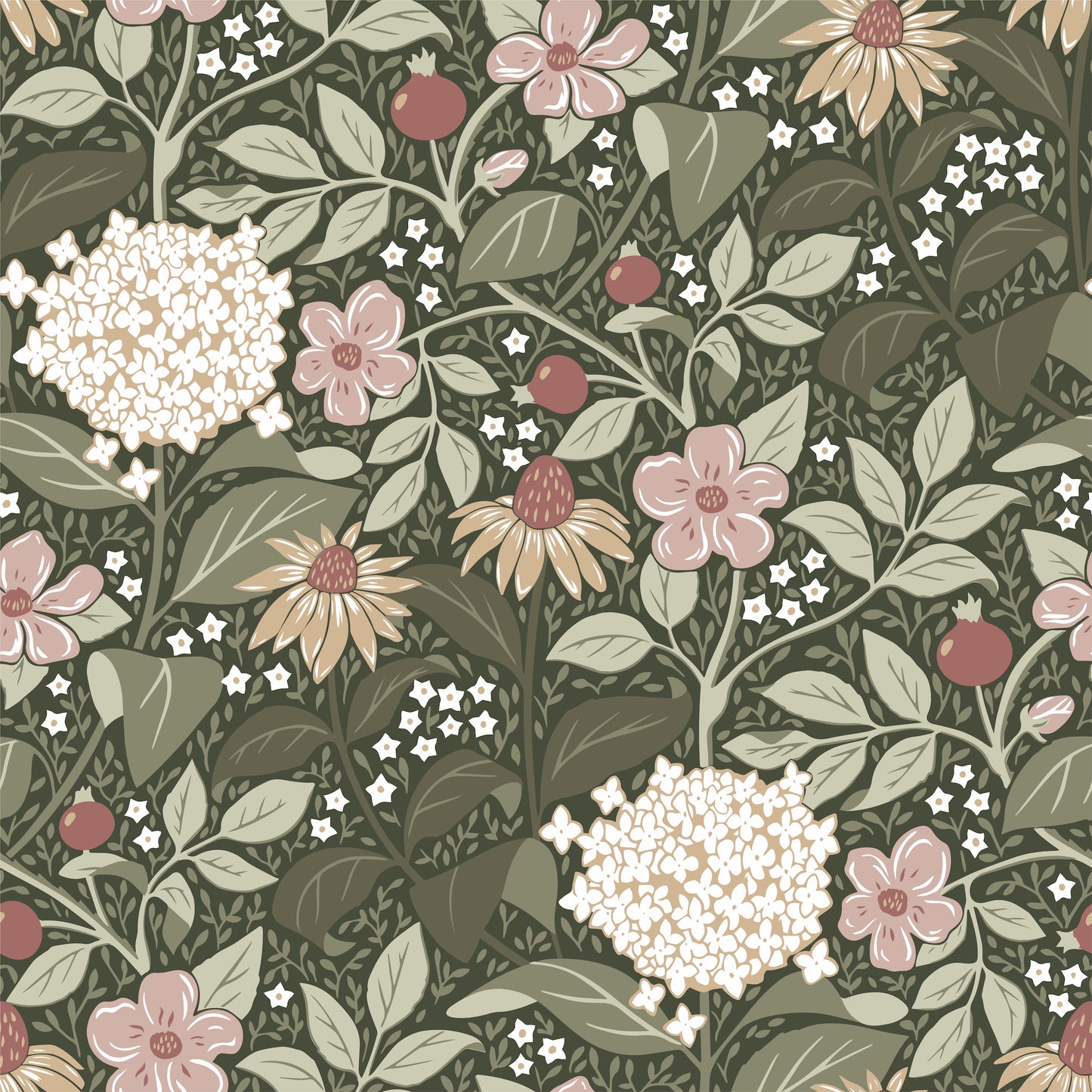 Floral Wallpaper - Summer’s Bloom - Green