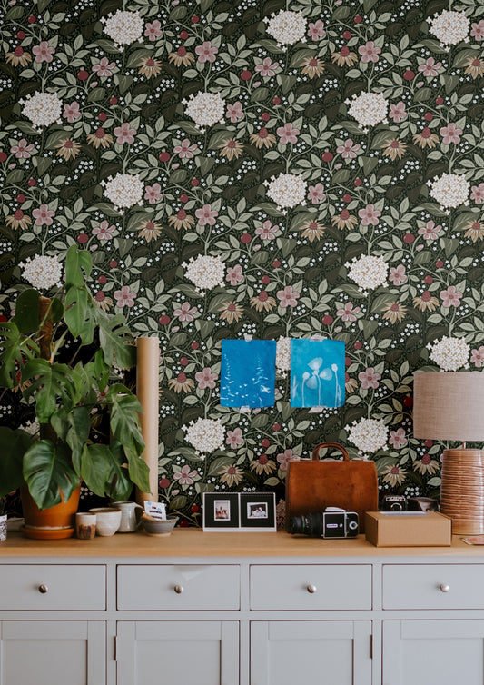 Bloemenbehang - Summer's Bloom - Groen