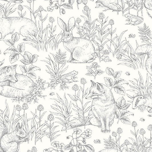 Borastapeter Wallpaper - Forest Friends - Black & Cream