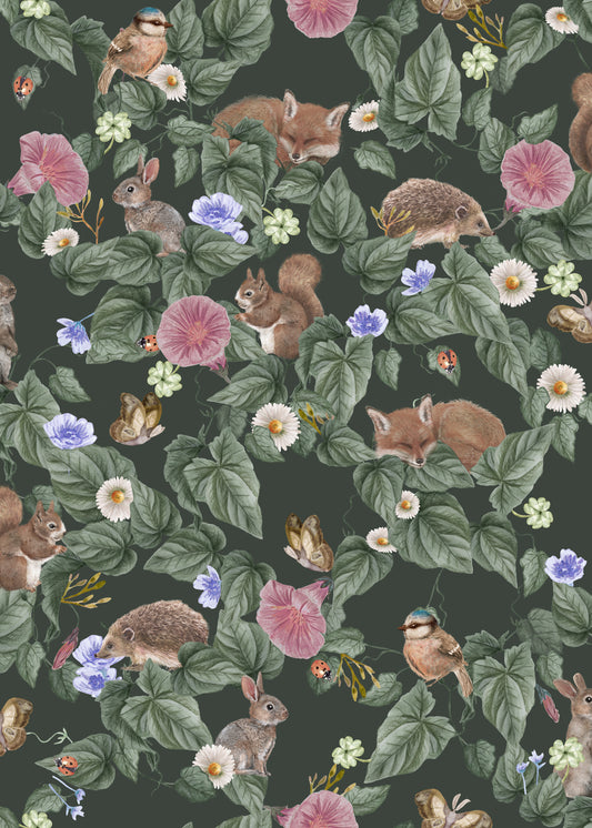 Nursery Wallpaper - Forest Lullaby - Midnight (SALE)