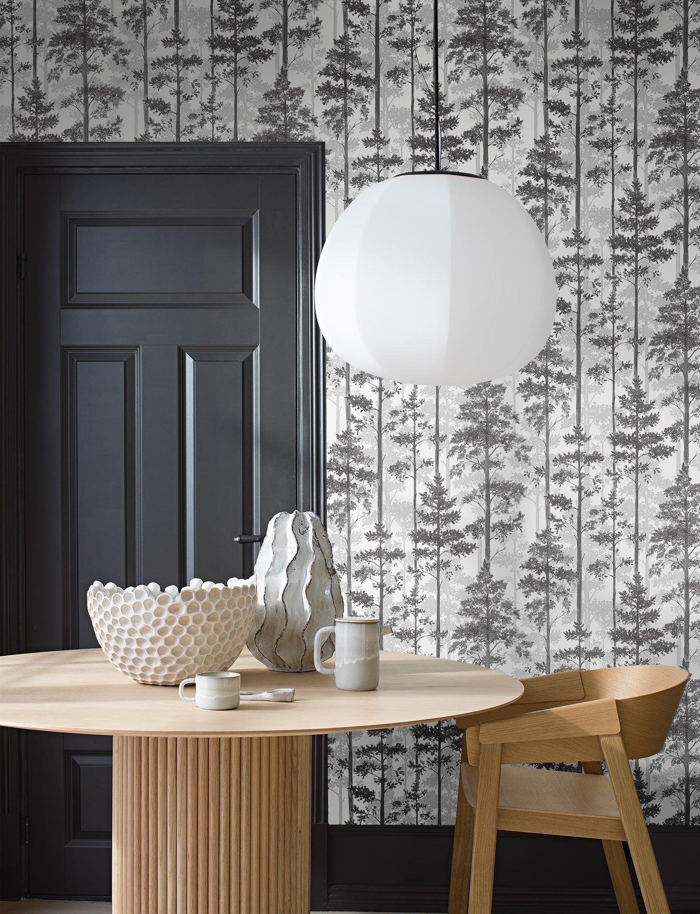 Borastapeter wallpaper - Pine - White & Grey