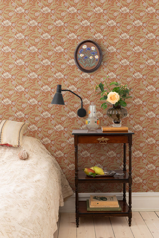 Midbec Wallpaper - Esther Garden - Orange with beige leaves