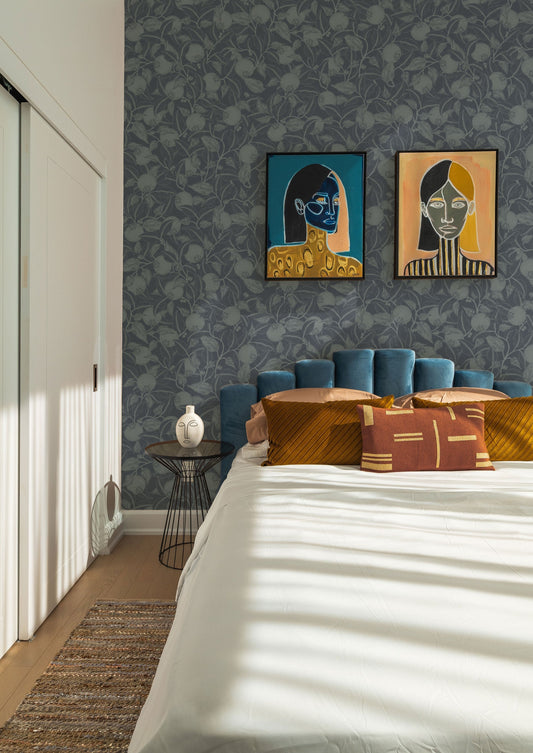 Summer Gray Wallpaper - Pomegranate - French Blue