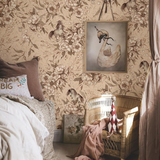 Nursery Wallpaper - Ponies for Hollie - Sandy Pink