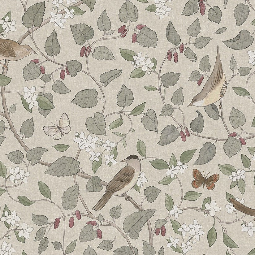 Borastapeter Wallpaper - Sångfåglar - Beige