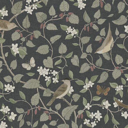 Borastapeter Wallpaper - Sångfåglar - Black