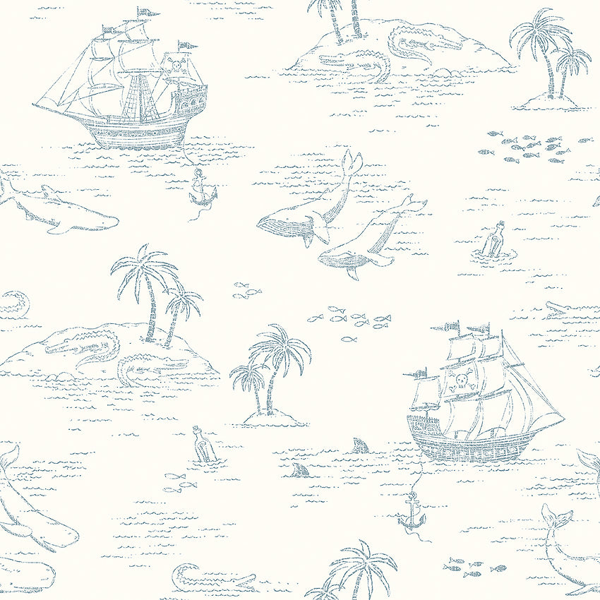Borastapeter Wallpaper - Treasure Island - White & Blue