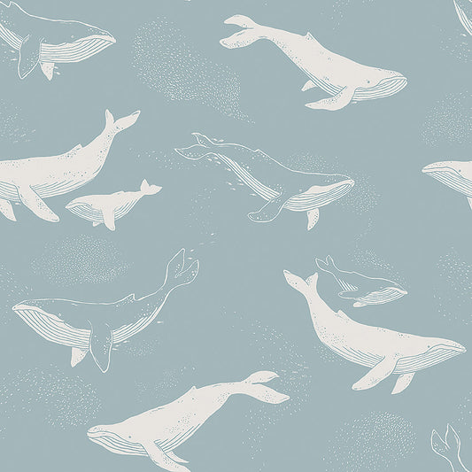 Borastapeter Wallpaper - Whales - Blue & White