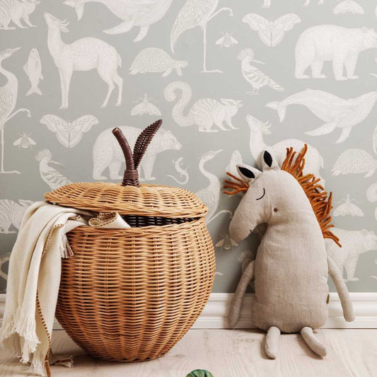 Nursery Wallpaper - Animals Mint Grey by Ferm Living