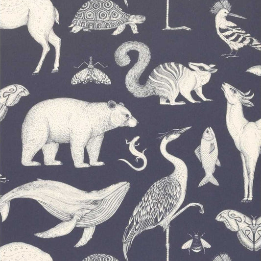 Nursery Wallpaper - Animals Dark Blue by Ferm Living