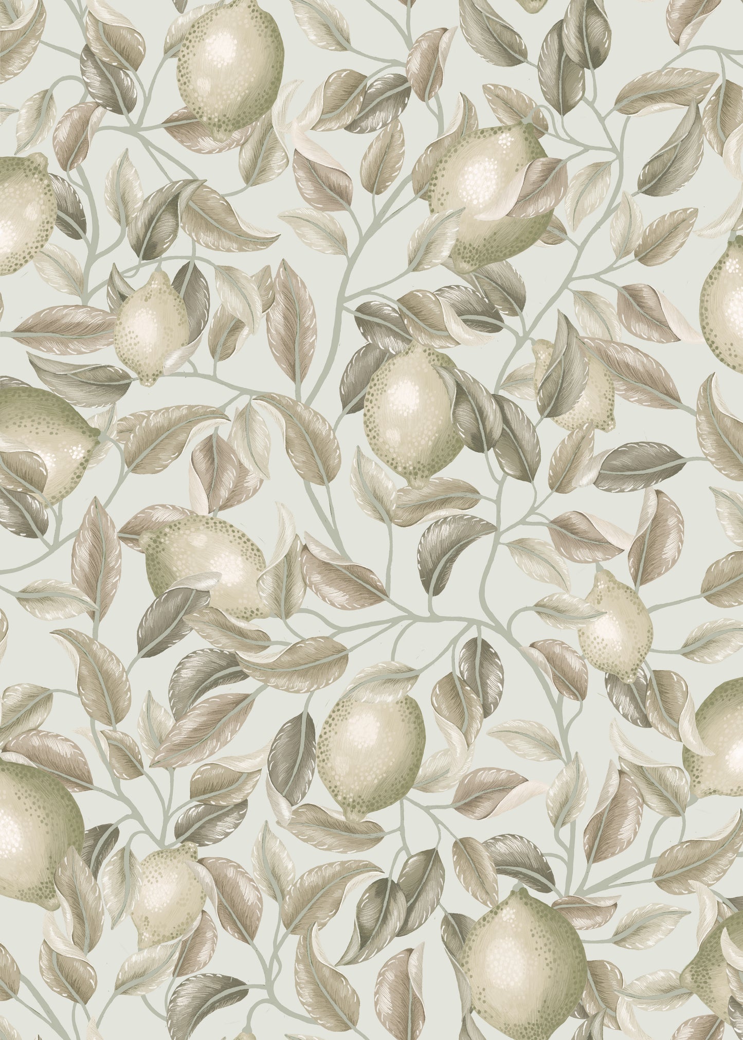 Summer Gray Wallpaper - Lemon Trees - Seagrass Green