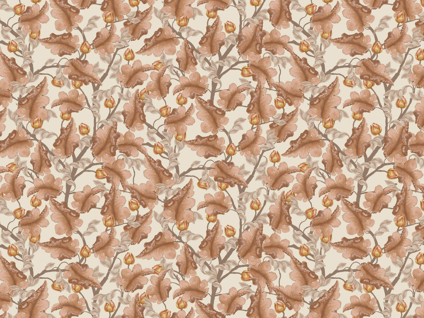 Floral Wallpaper - Ranunculus - Brown & Cream