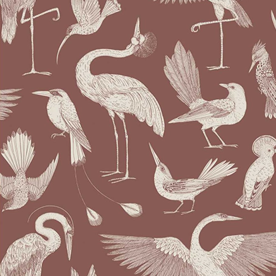 Nursery Wallpaper - Birds Dusty Red by Ferm Living