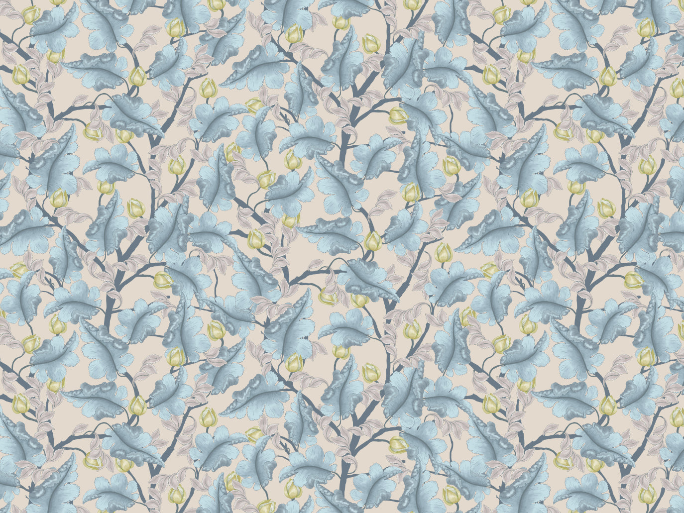 Bloemenbehang - Ranunculus - Blauw & Beige