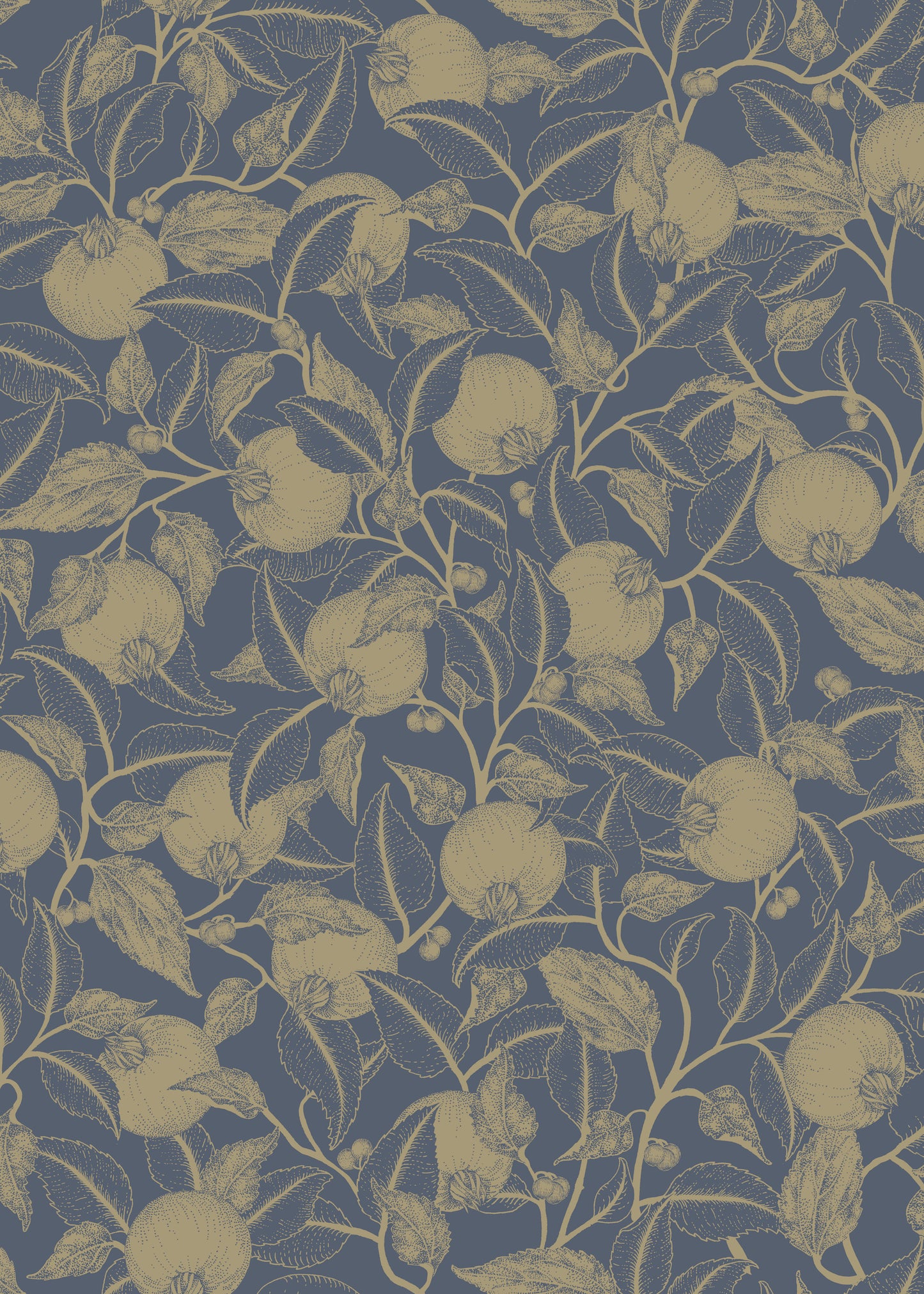 Bloemenbehang - Granaatappel - Goud & Blauw