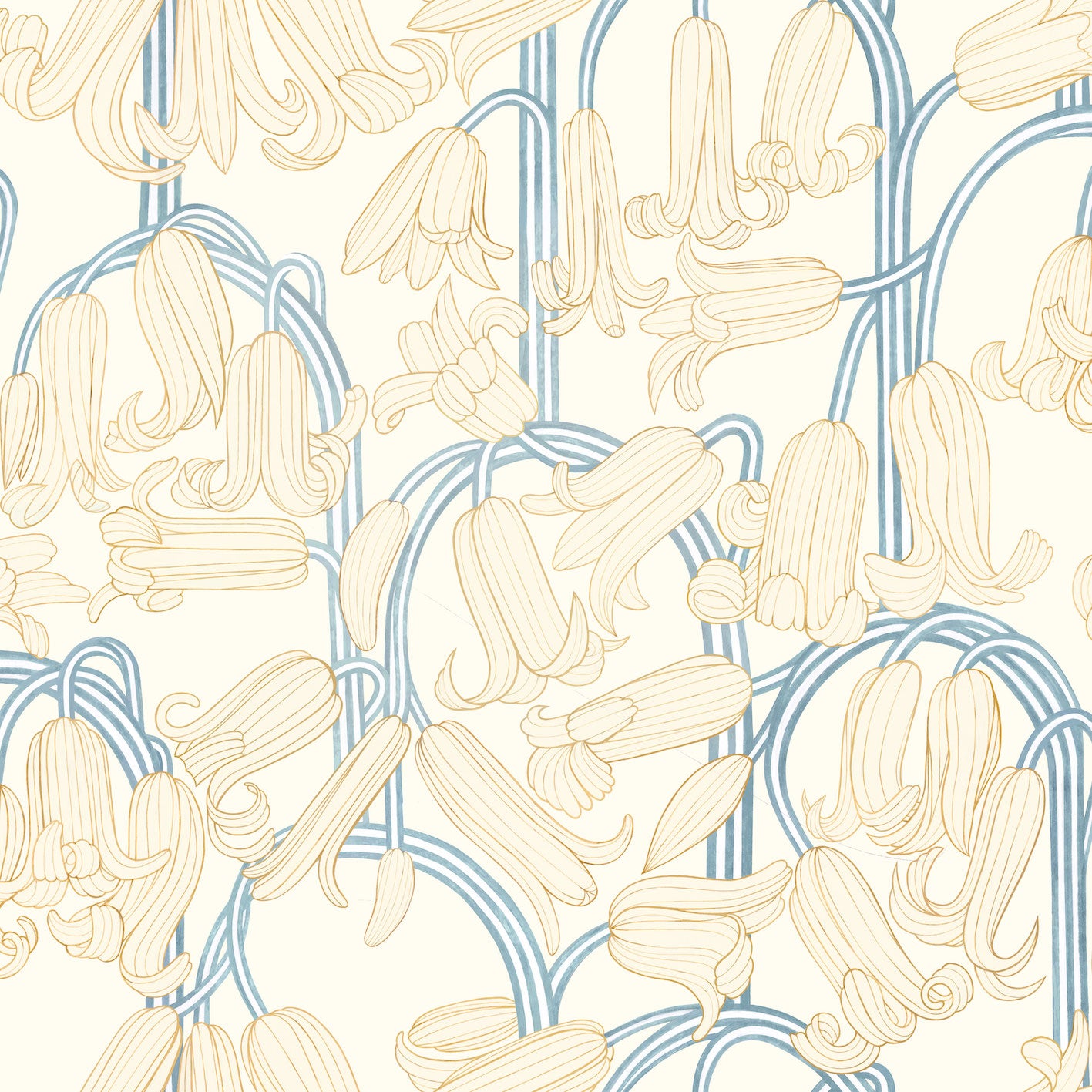 Summer Gray Wallpaper - Bluebells - Cream