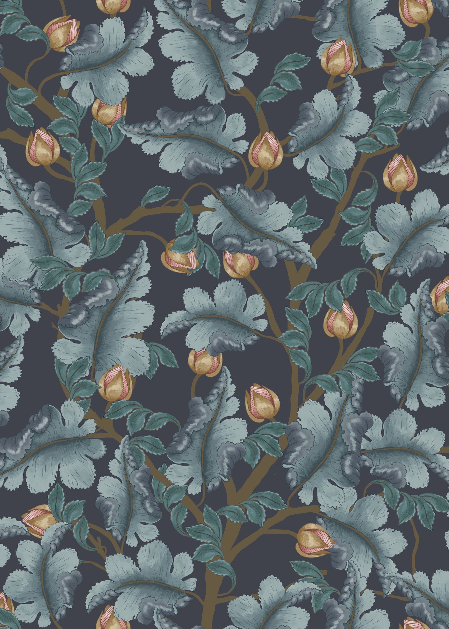 Floral Wallpaper - Ranunculus - Midnight Blue