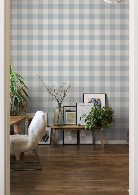 Wallpaper Checks - Linen - Blue