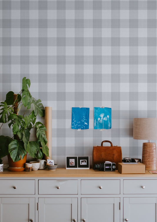 Wallpaper Checks - Linen - Gray