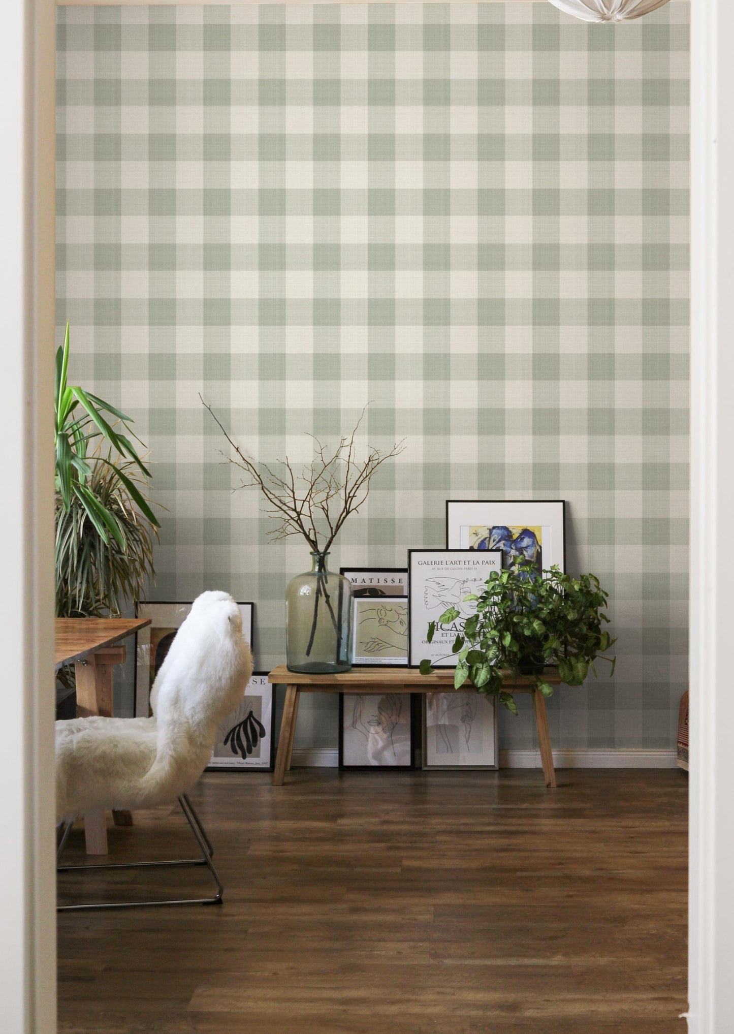 Wallpaper Checks - Linen - Green