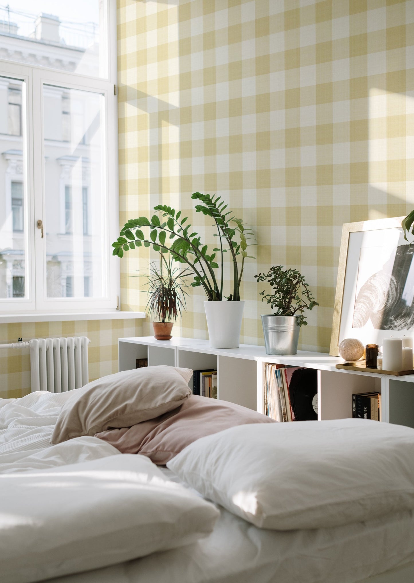 Geel Behang Behang Ruitjes - Linnen - Geel – Summer Gray