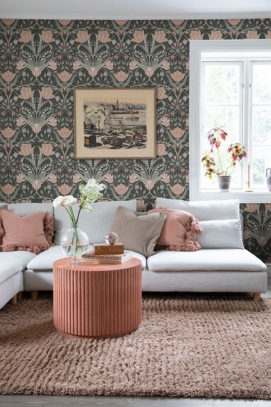 Bloemenbehang - Filippa Tulip Garden - Bruin