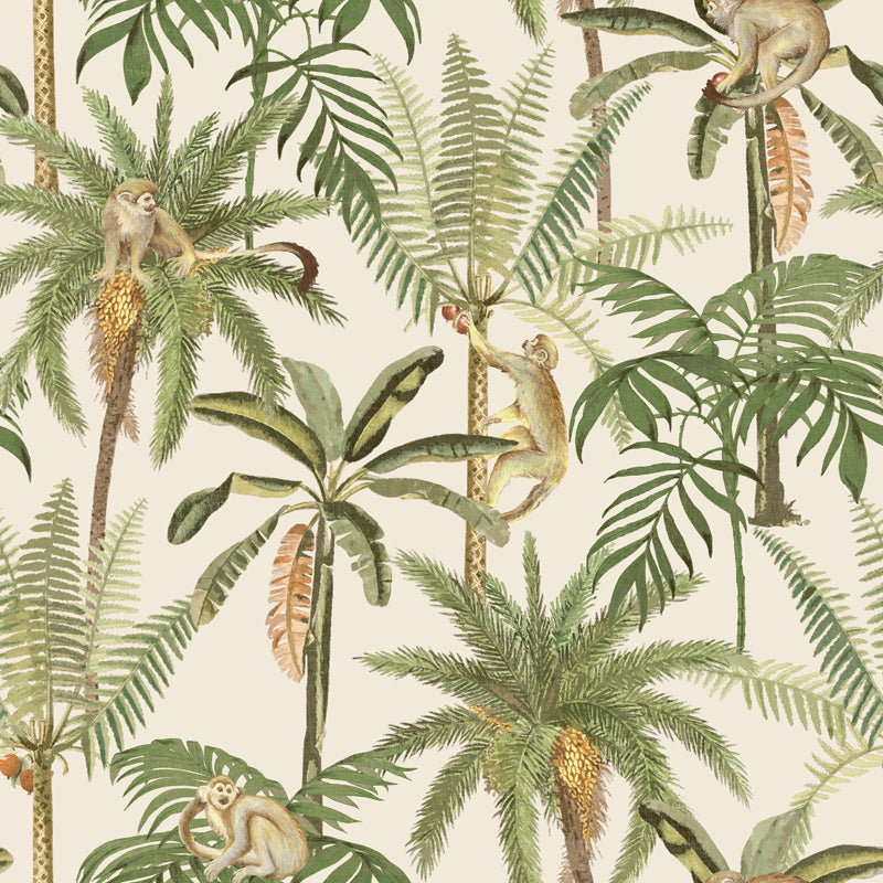 Wallpaper palms & monkeys in white