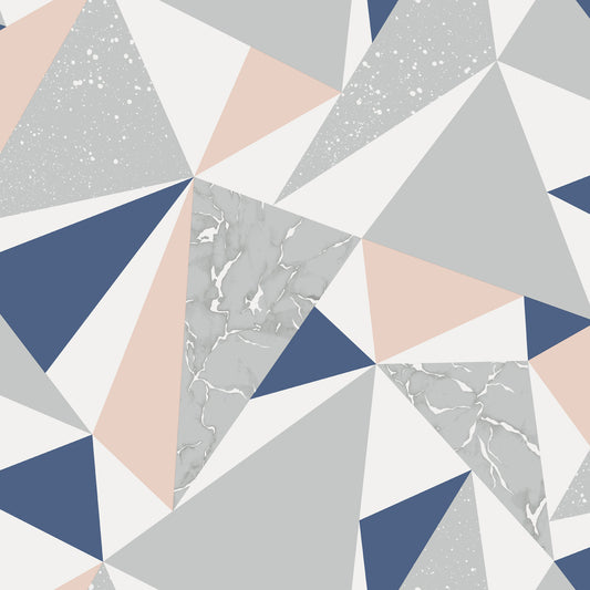 Geometrisch behang - grijze, blauwe en roze vormen