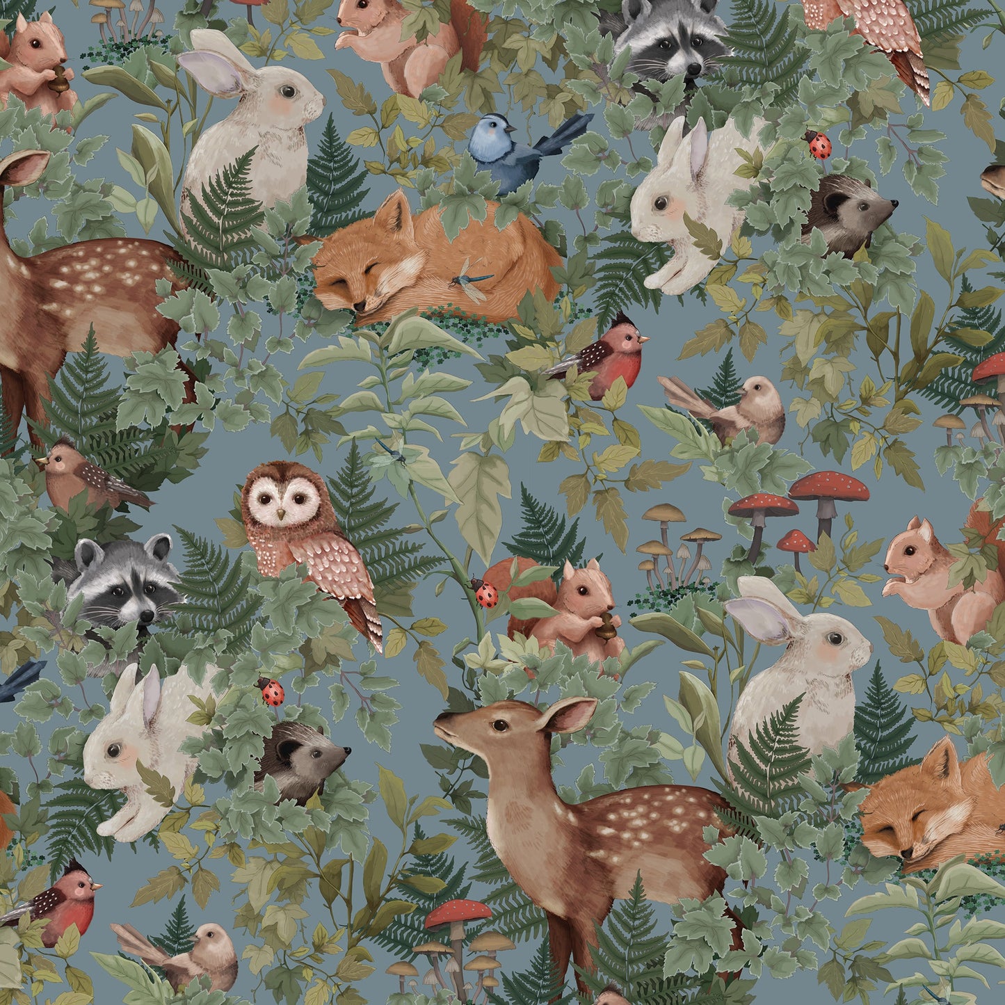 Nursery Wallpaper - Woodland Dusty Blue by Jimmy Cricket