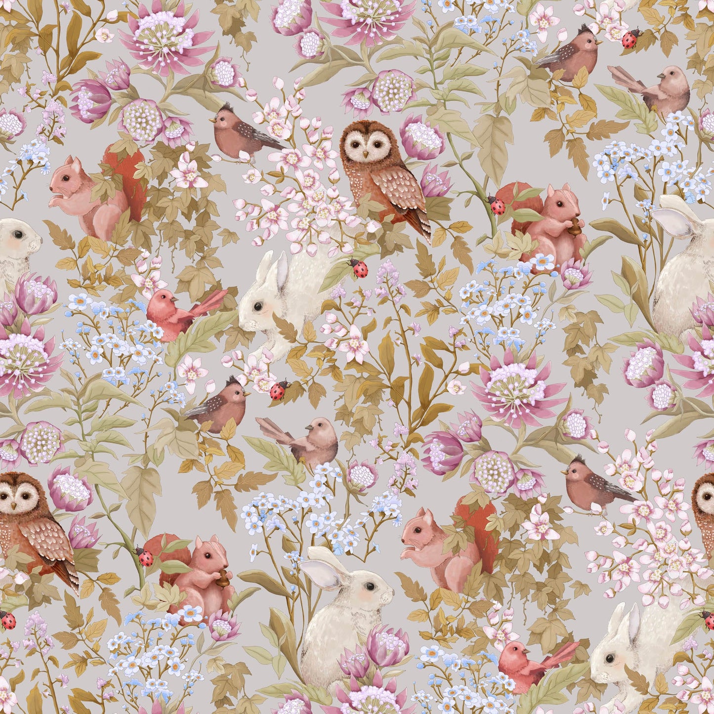 Nursery Wallpaper - Woodland Lilac Grey by Jimmy Cricket
