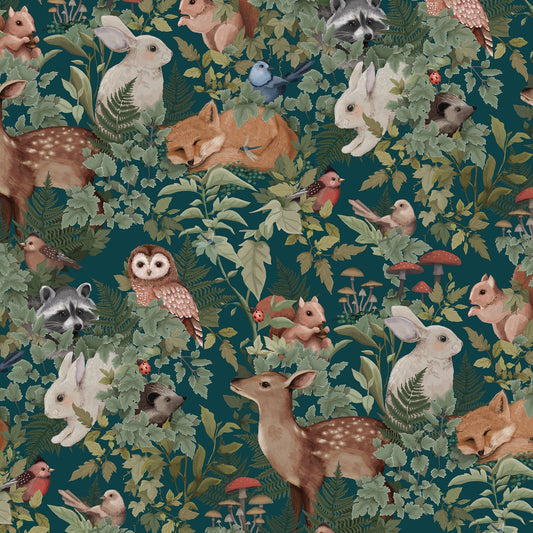 Nursery Wallpaper - Woodland Teal by Jimmy Cricket