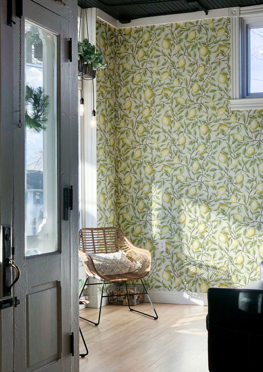 Summer Gray Wallpaper - Lemon Trees - Tea green