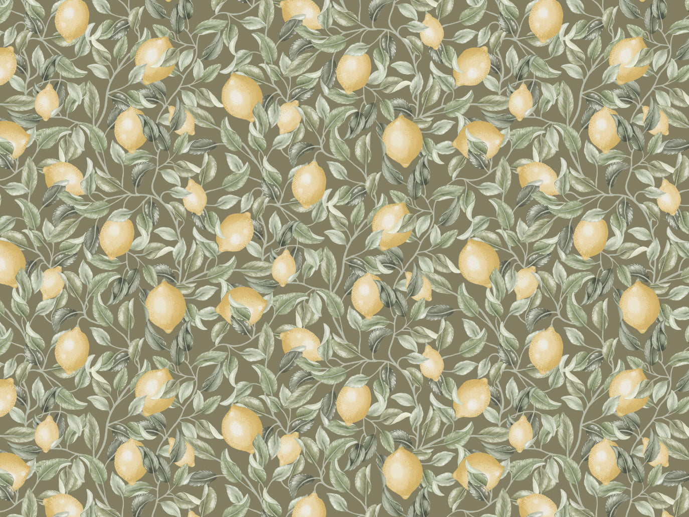 Summer Gray Wallpaper - Lemon Trees - Sage Green
