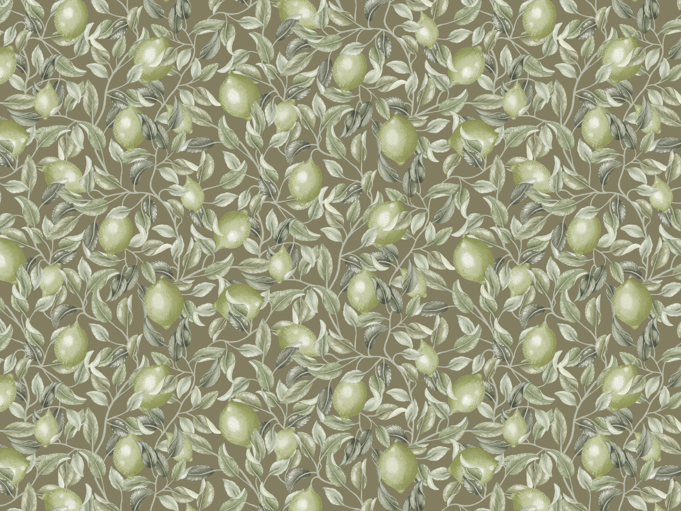 Summer Gray Wallpaper - Lemon Trees - Olive Green