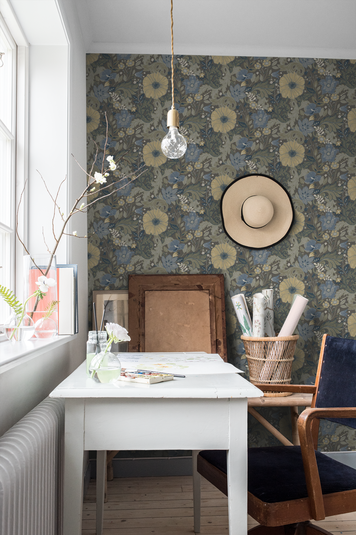 Midbec Wallpaper - Victor Garden - Blue / Grey 13135