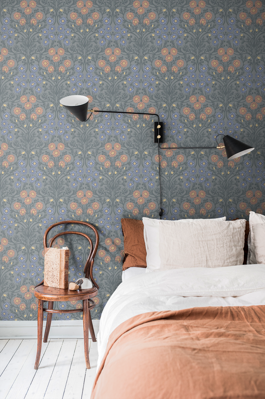 Bloemen behang - Bellis - blauw