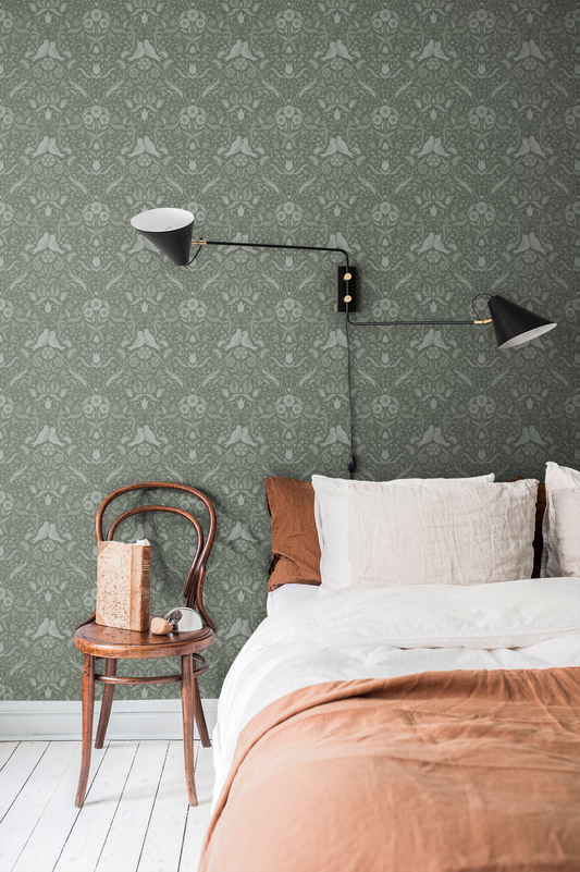 Bloemenbehang - Vogels & Bloemen 'Niki' - Groen