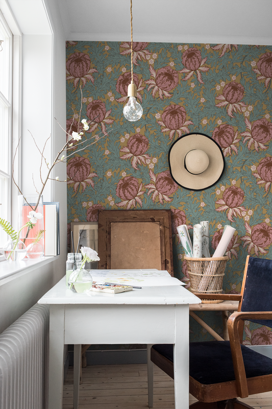 Bloemenbehang - Arthur - Abrikoos Oranje