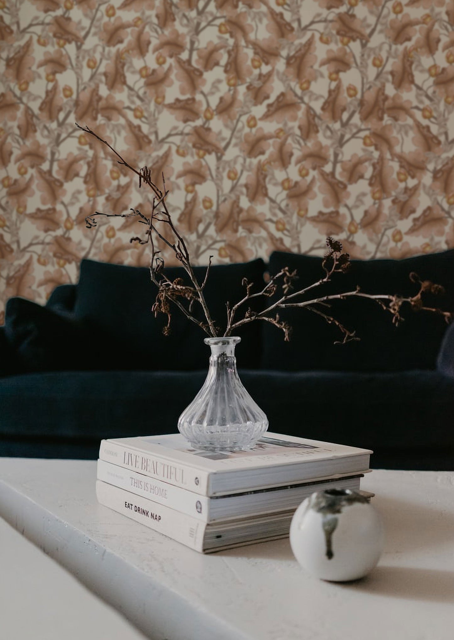 Floral Wallpaper - Ranunculus - Brown & Cream