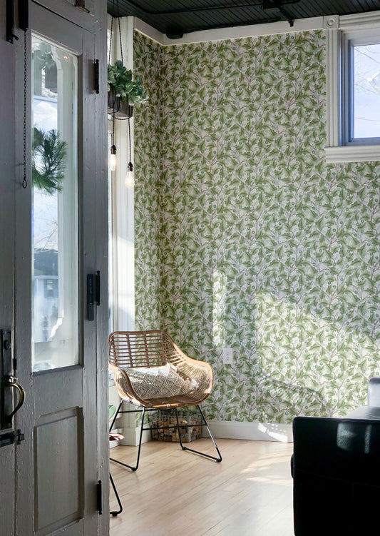 Floral Wallpaper - Ranunculus - Cream & Green