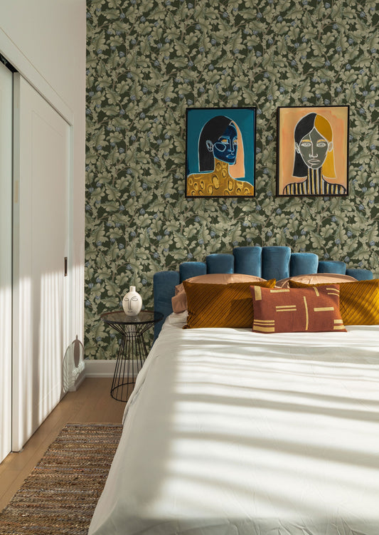 Bloemenbehang - Ranunculus - Groen & Blauw