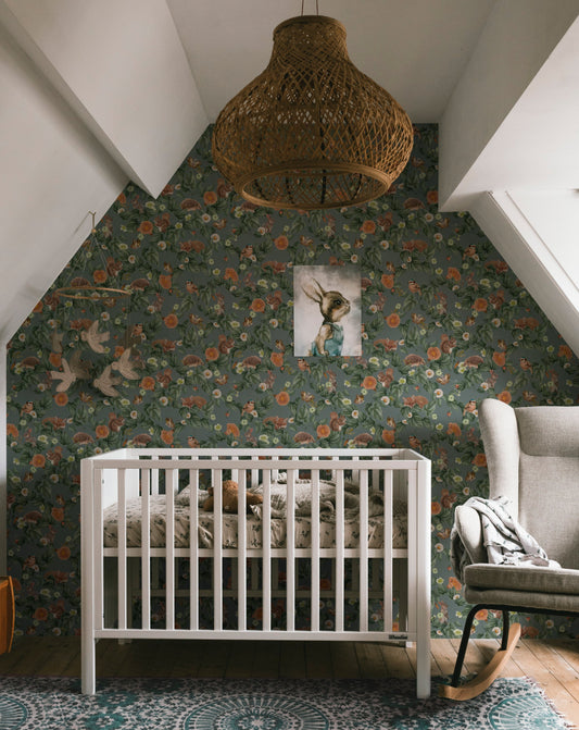 Kinderzimmer Tapete - Wald Wiegenlied - Türkis