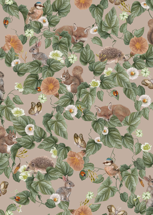 Nursery Wallpaper - Forest Lullaby - Dusty Rose