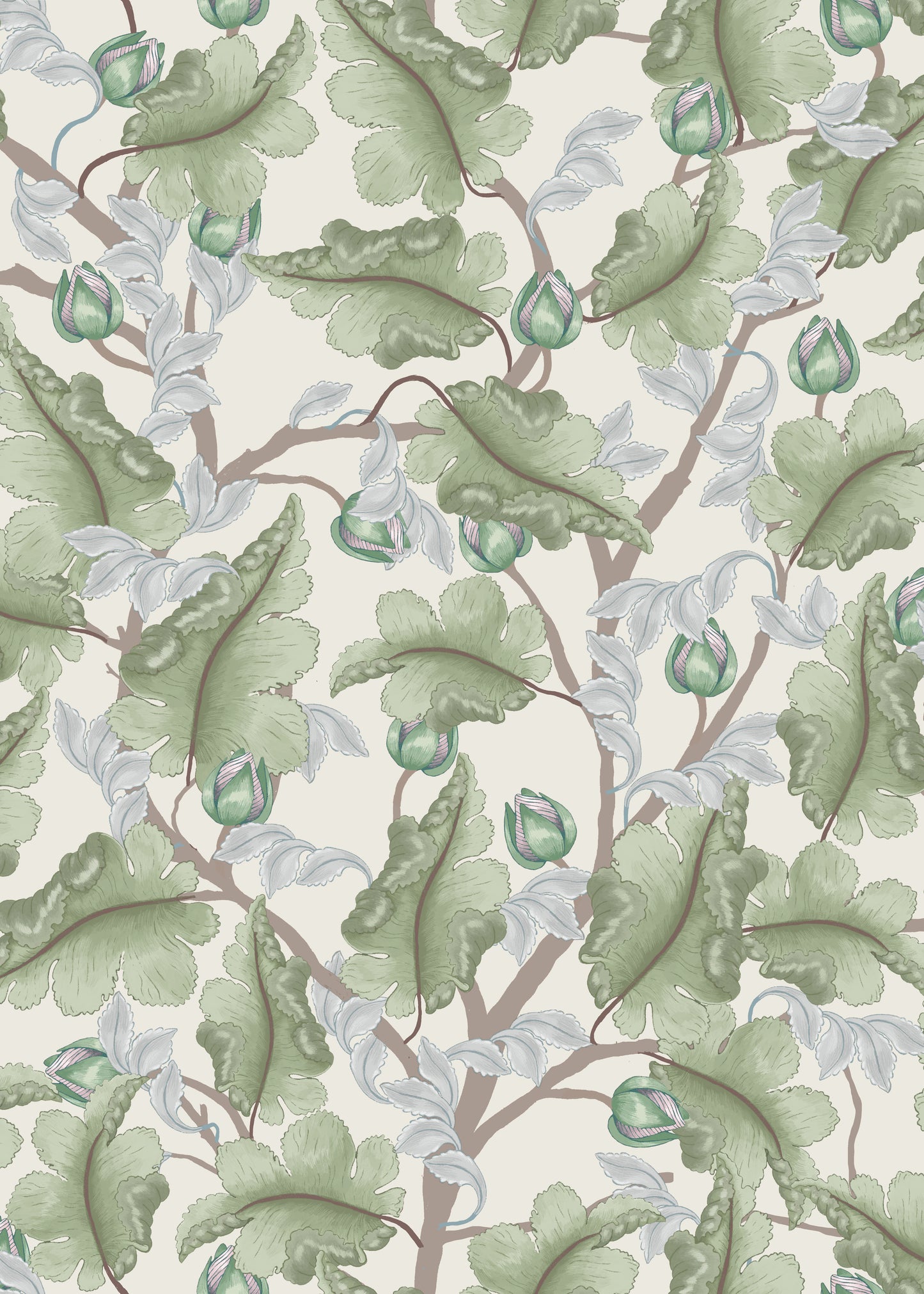 Bloemenbehang - Ranunculus - Crème & Groen