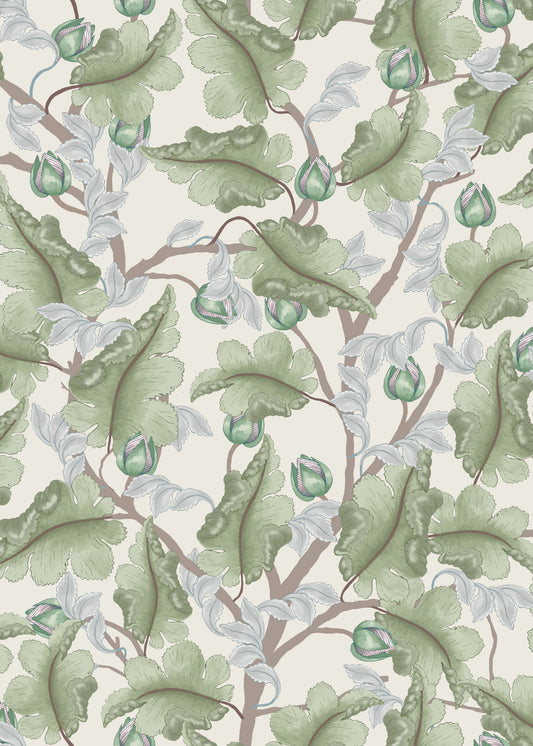 Floral Wallpaper - Ranunculus - Cream & Green