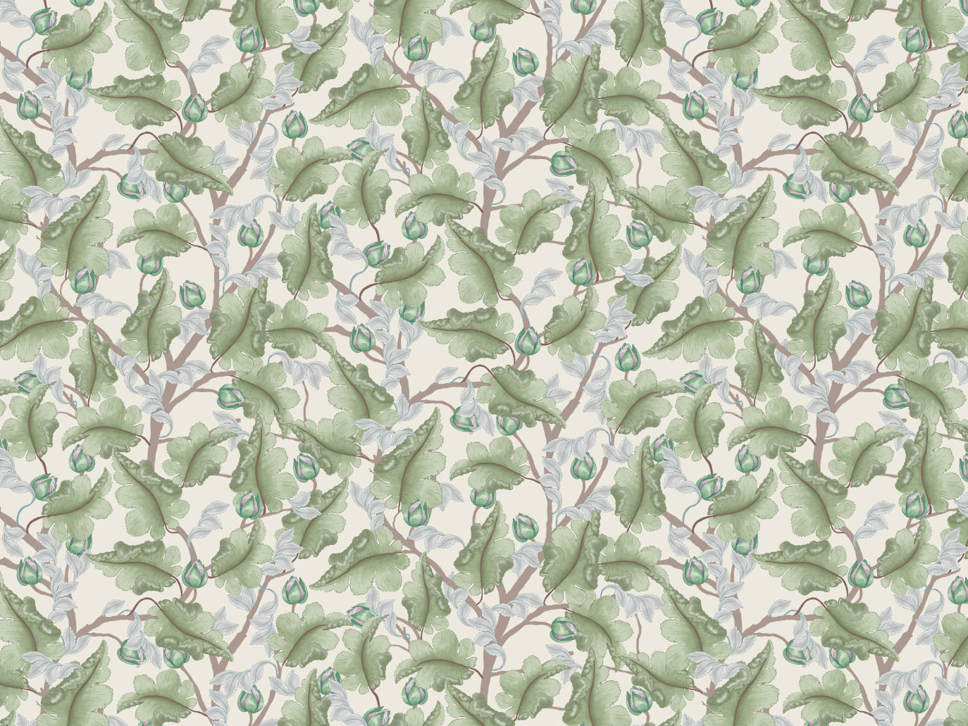 Floral Wallpaper - Ranunculus - Cream & Green