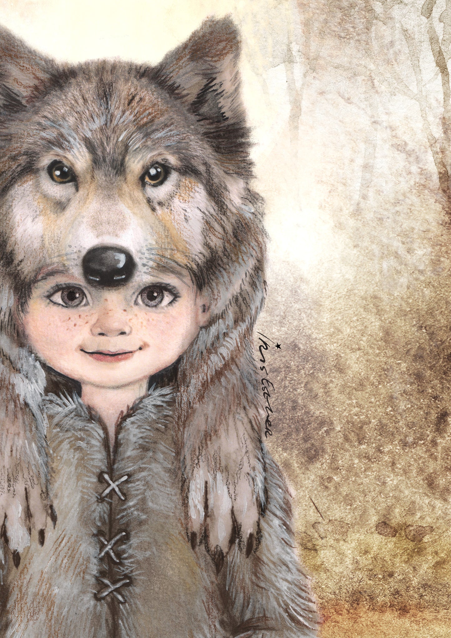 Kinderkamer kunst - Wolf geest dier door Iris Esther